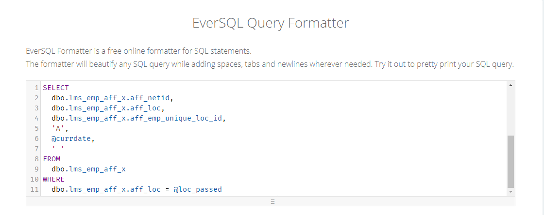 Format SQL Statements Online sqlformat.org