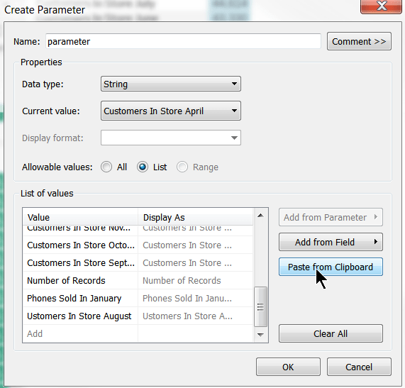 Tableau Creating parameter using multiple measure names/values