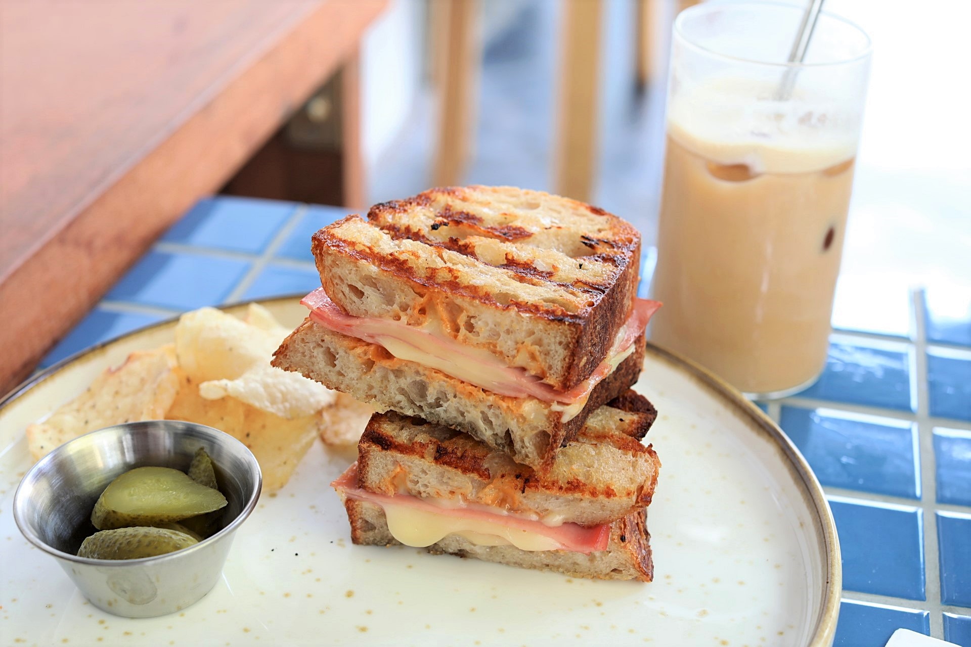 Maxi Coffee Bar Minimalist Blue Cafe With Iced Cereal Milk Latte And