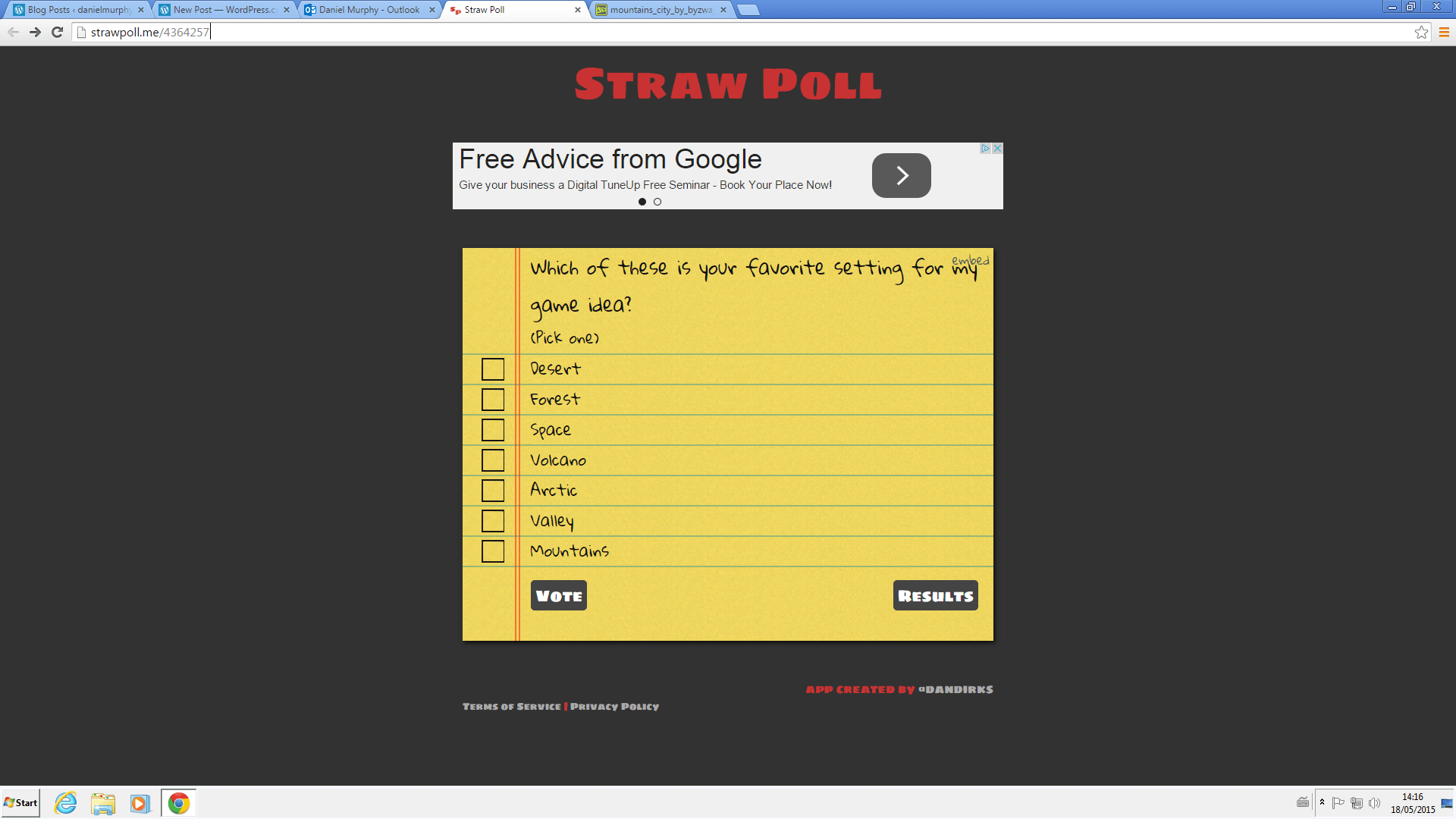 Strawpoll Environment Design and Results danielmurphyfmp