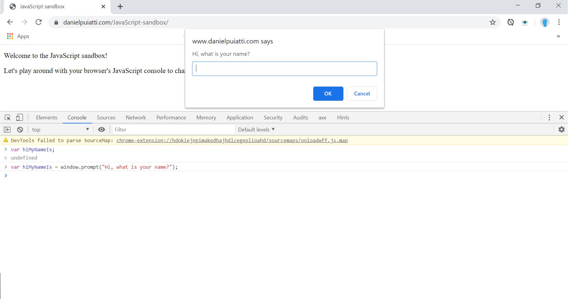 Writing JavaScript code in your web browser's developer console