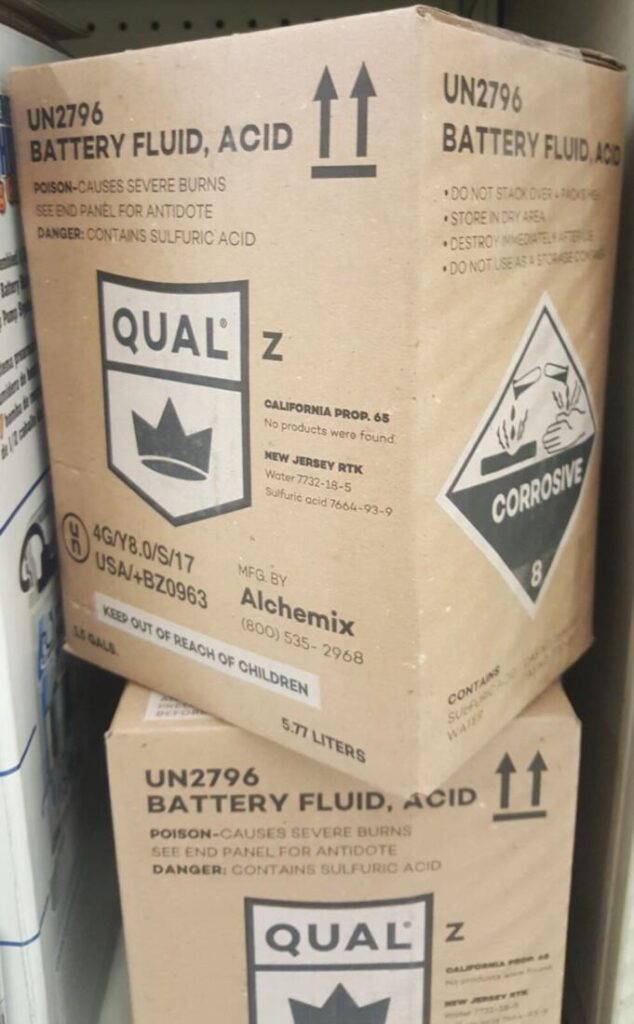 Battery Fluid Acid Packaged on Shelf Daniels Training Services