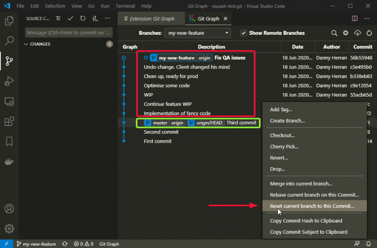 Git squash commits in VS Code Danny Herran