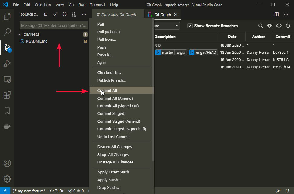 Git squash commits in VS Code Danny Herran