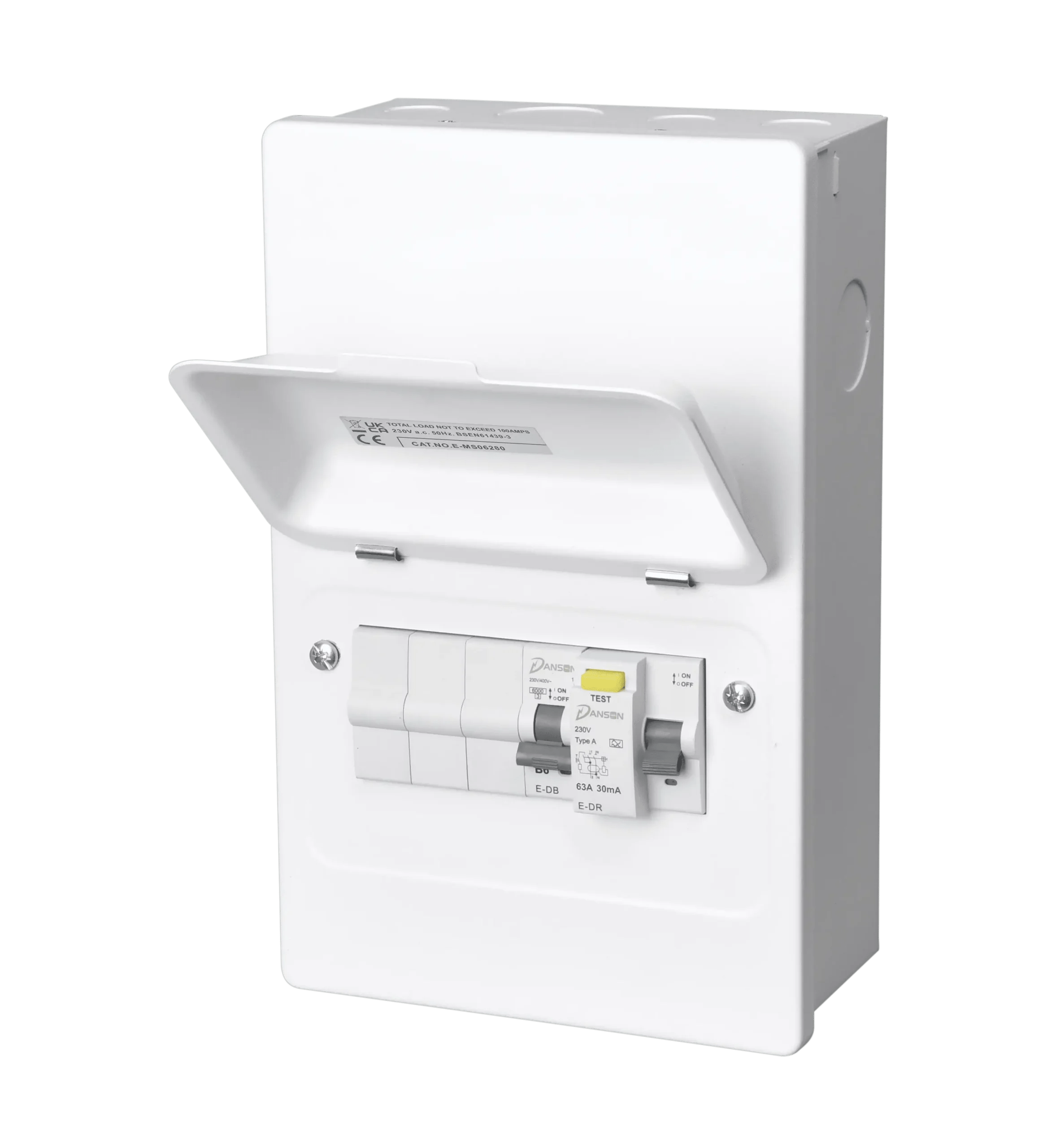 4 Ways Metal Shower Unit Supplied With 63A 30mA RCD, 50A MCB, 3 Blank