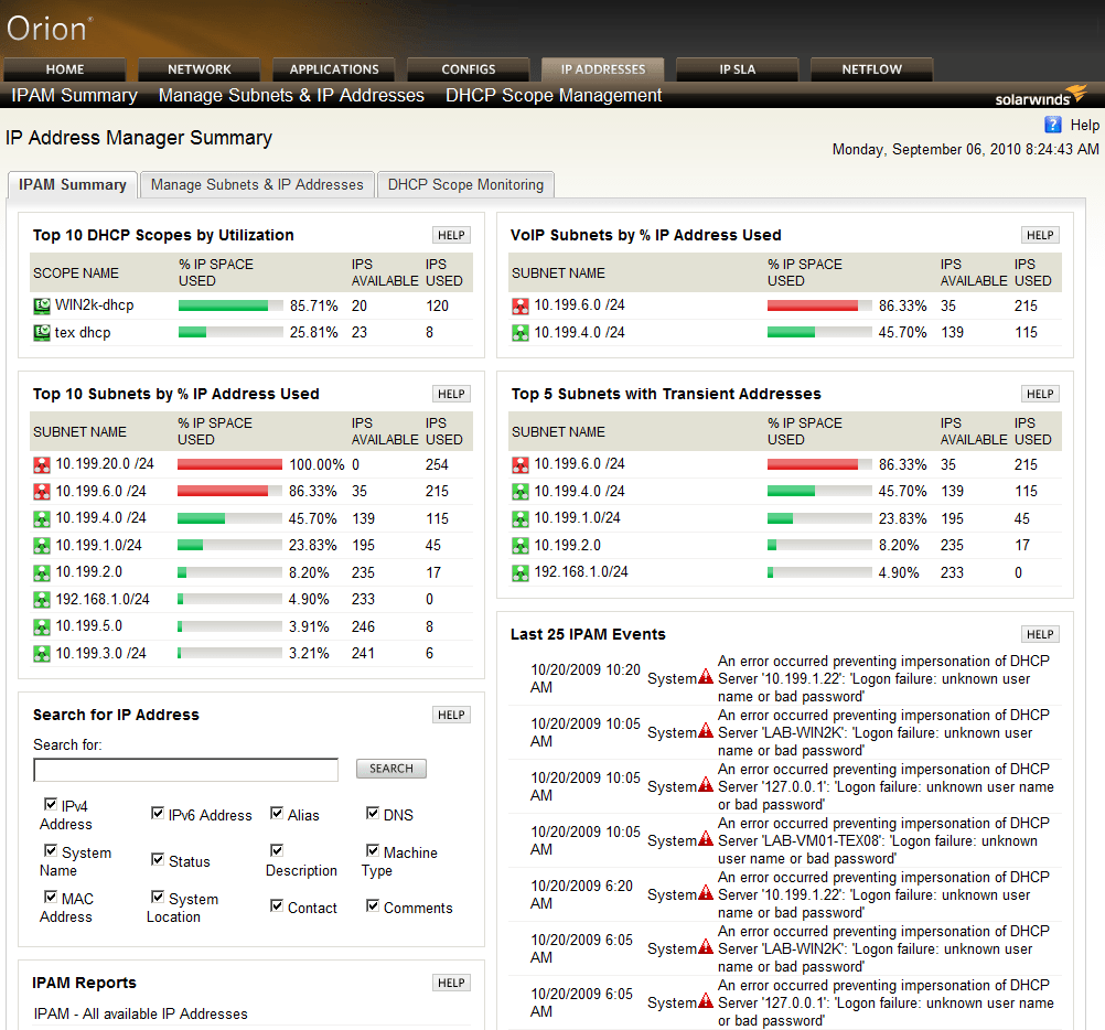 Orion IP Address Manager (IPAM)