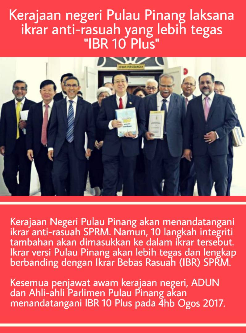 Kerajaan Negeri Pulau Pinang akan menandatangani ikrar