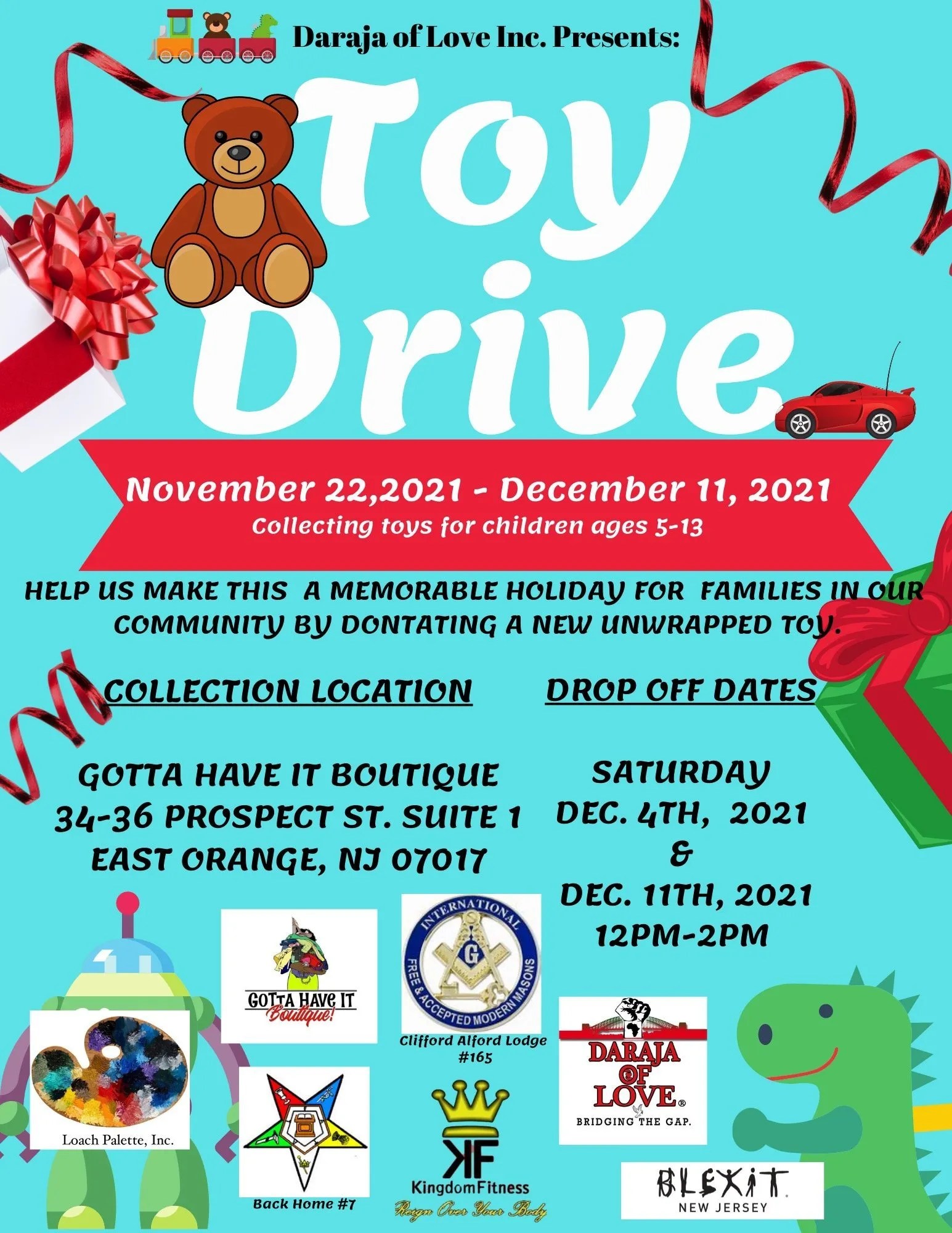 Toy Drive 2021 Dropoff Daraja of Love Inc.