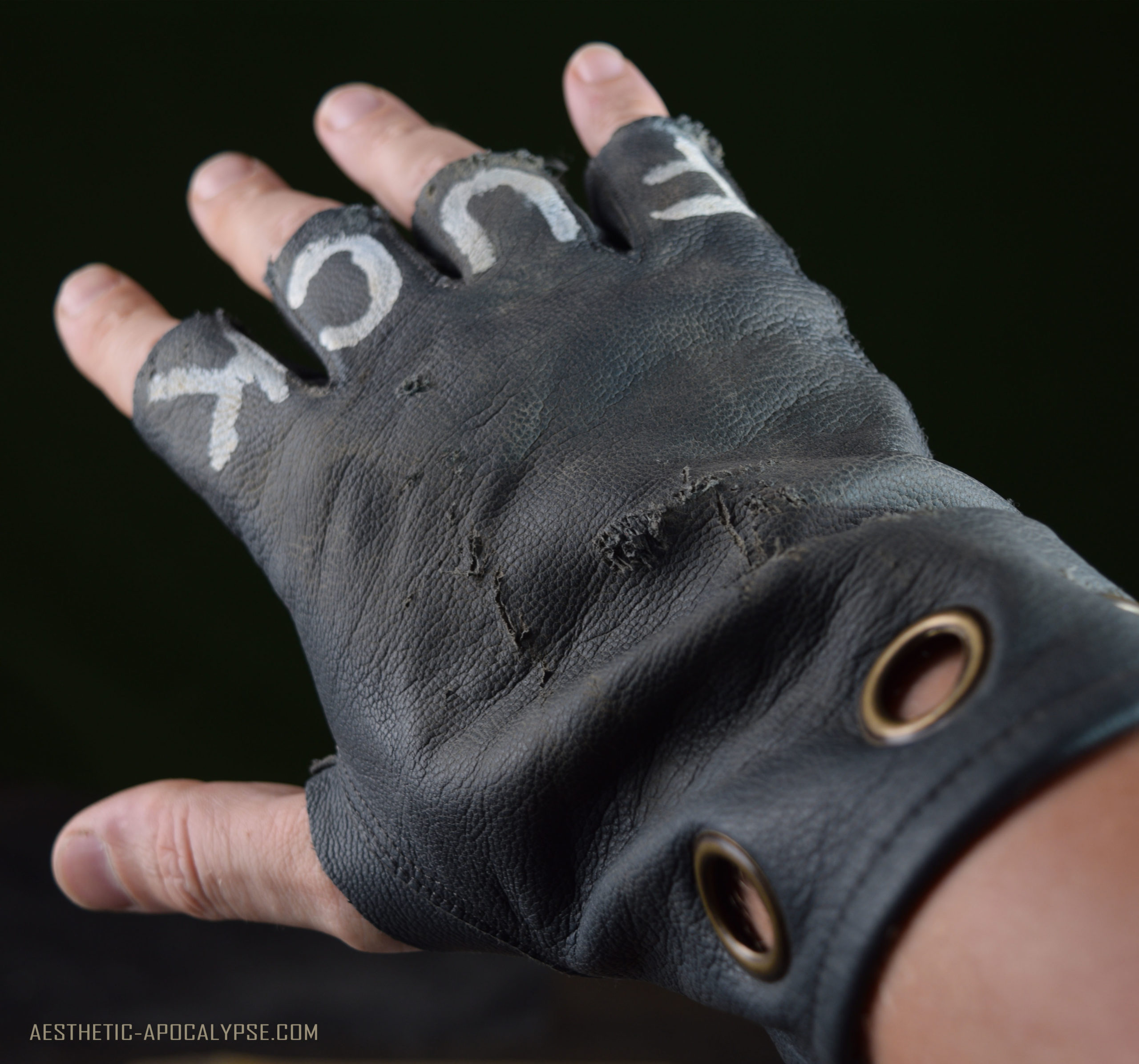 FUCK YOU Post Apocalyptic Leather Gloves (Punk, Gothic, Wasteland, Mad
