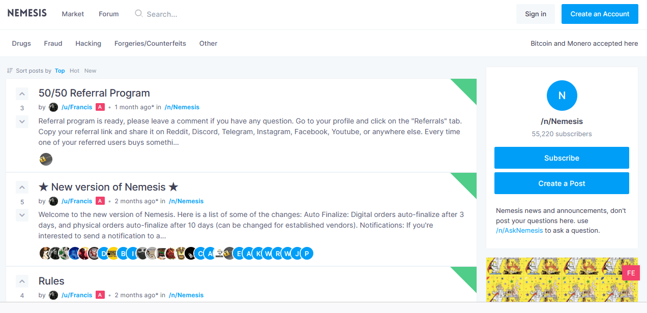 Nemesis Market Pages