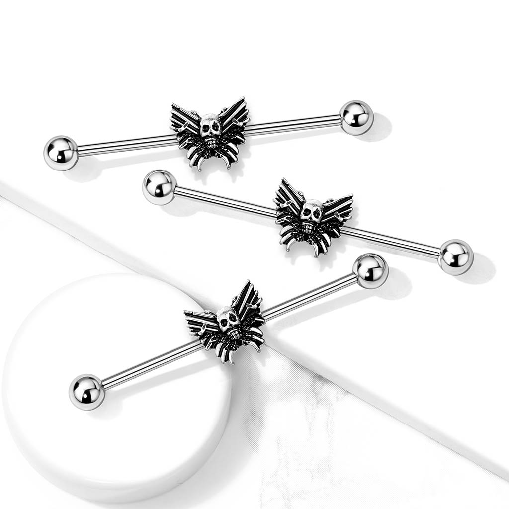 Skull Center Butterfly 316L Surgical Steel Industrial Barbell Dark Stage