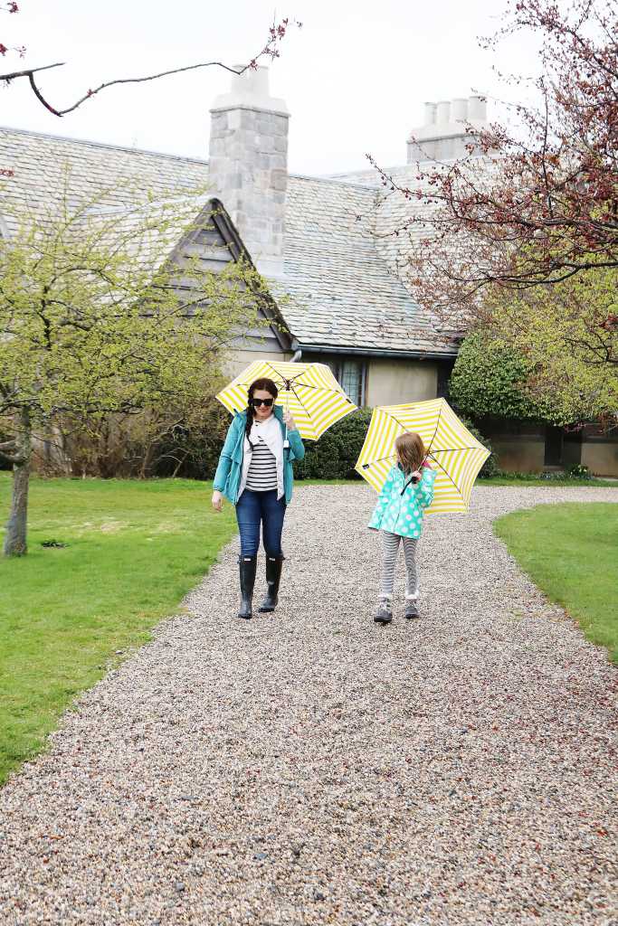 Exploring Topsmead State Forest and the beautiful Tudor-style country home with these two ladies, and dressed in our spring rain jackets to stay dry.