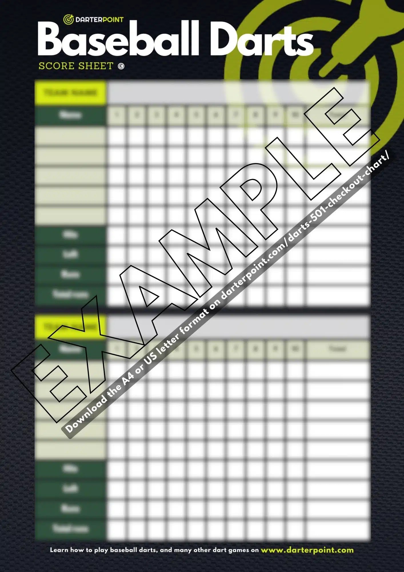 Baseball Darts Score Sheet Free Download Now!