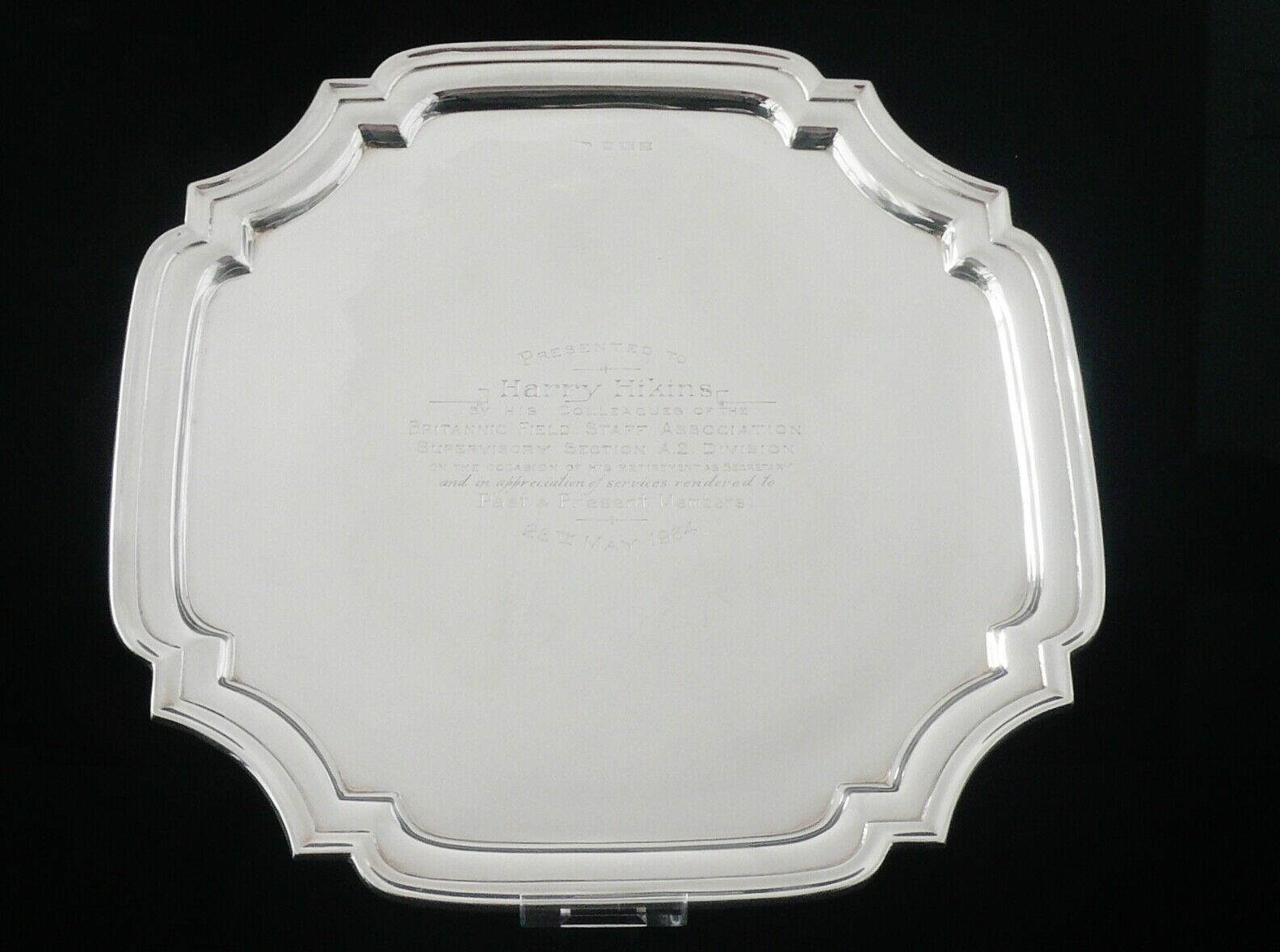 Sterling Silver Salver Tray, Birmingham 1961, Britannic Field Staff