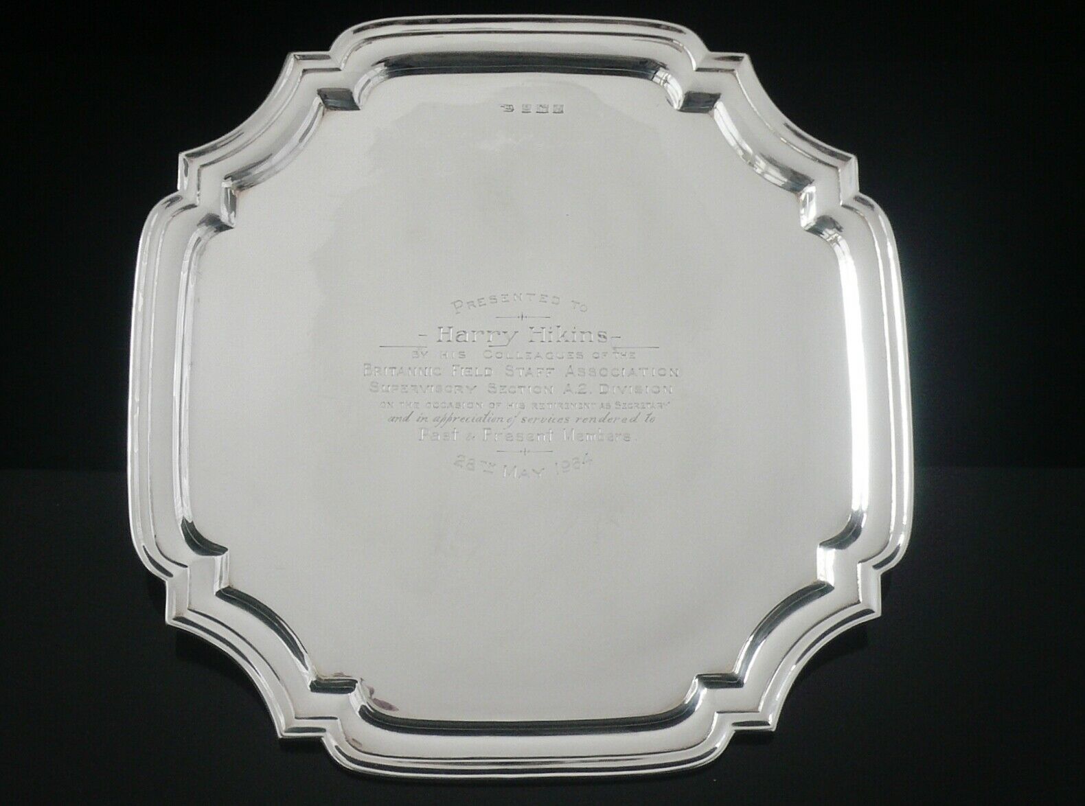 Sterling Silver Salver Tray, Birmingham 1961, Britannic Field Staff