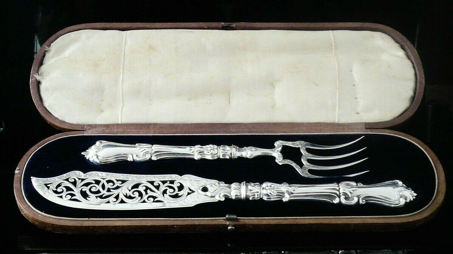 Sterling Silver Fish Servers, Cased, Antique, Hilliard & Thomason