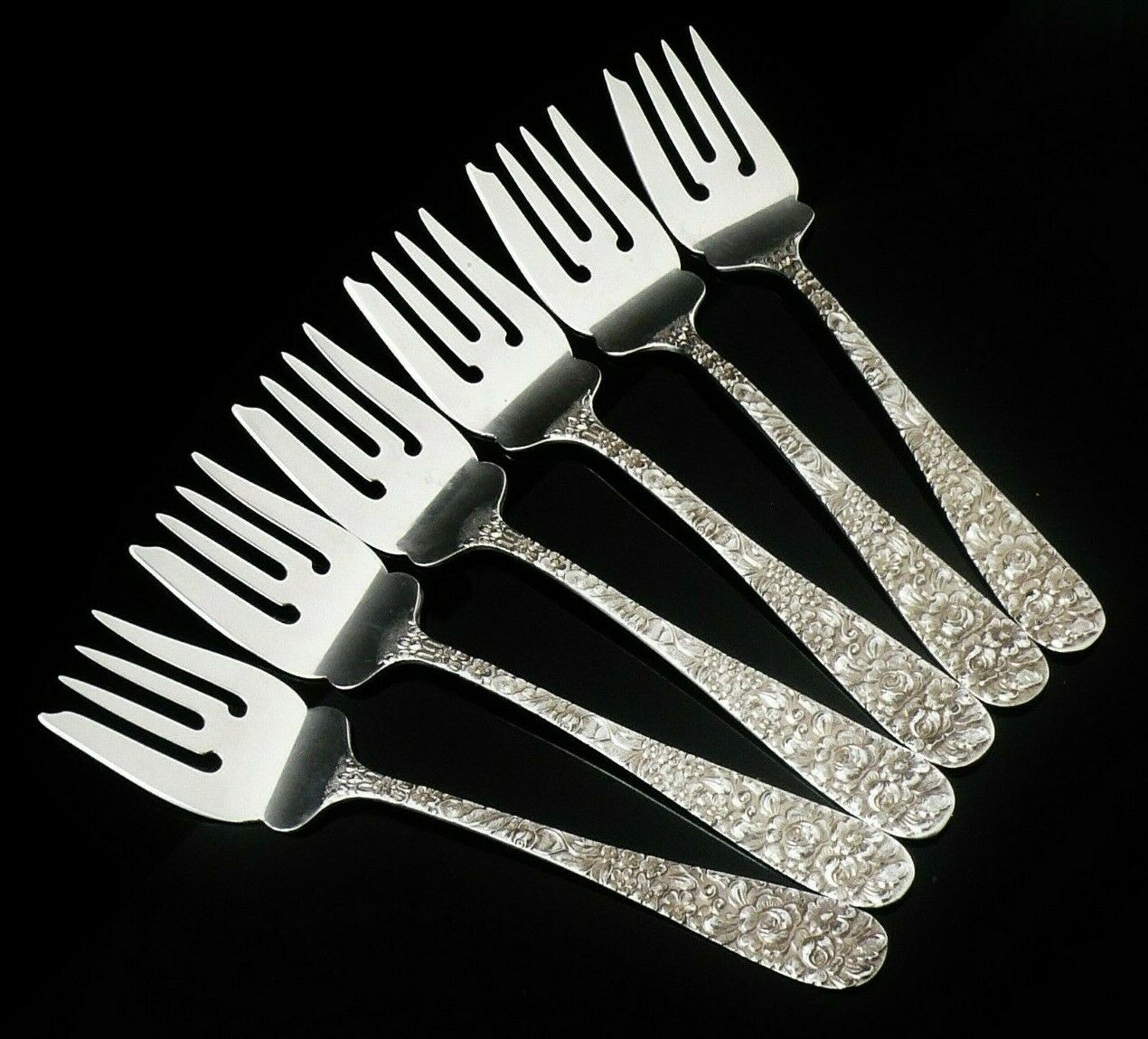Sterling Silver Salad Forks, Set 6, ROSE Pattern, Steiff, American