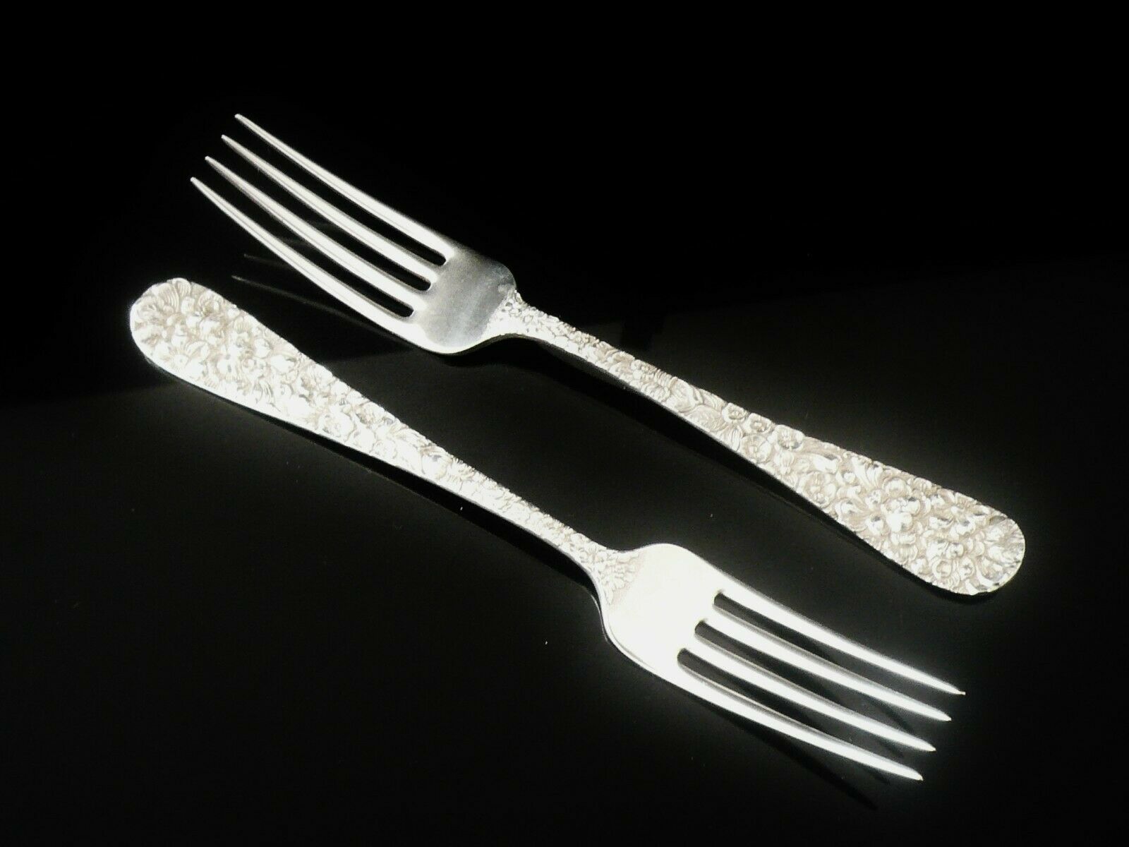 Sterling Silver Dessert Forks, ROSE Pattern, Pair, STIEFF, American