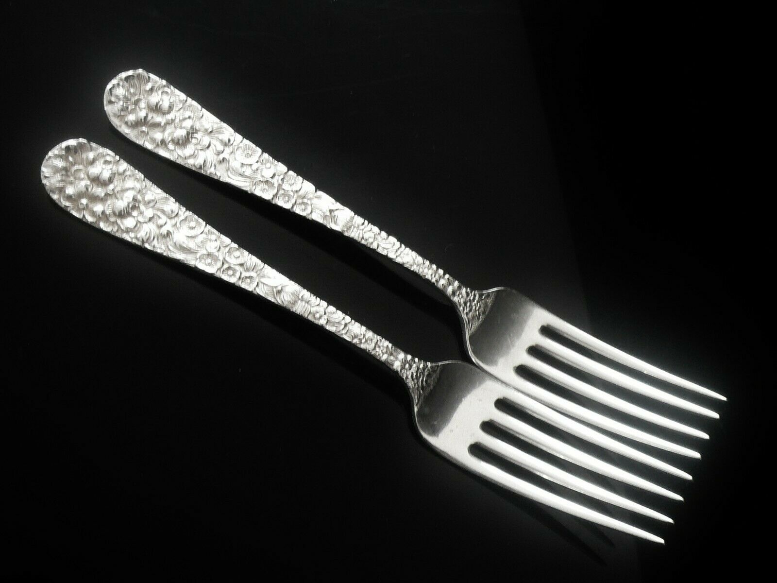 Sterling Silver Dessert Forks, ROSE Pattern, Pair, STIEFF, American