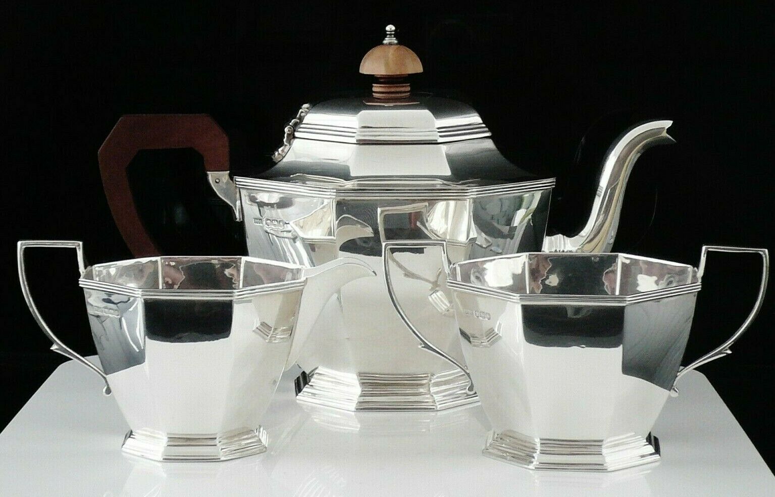 Silver Tea Set Service, Sterling, Art Deco, Teaset, Brook & Son 1935