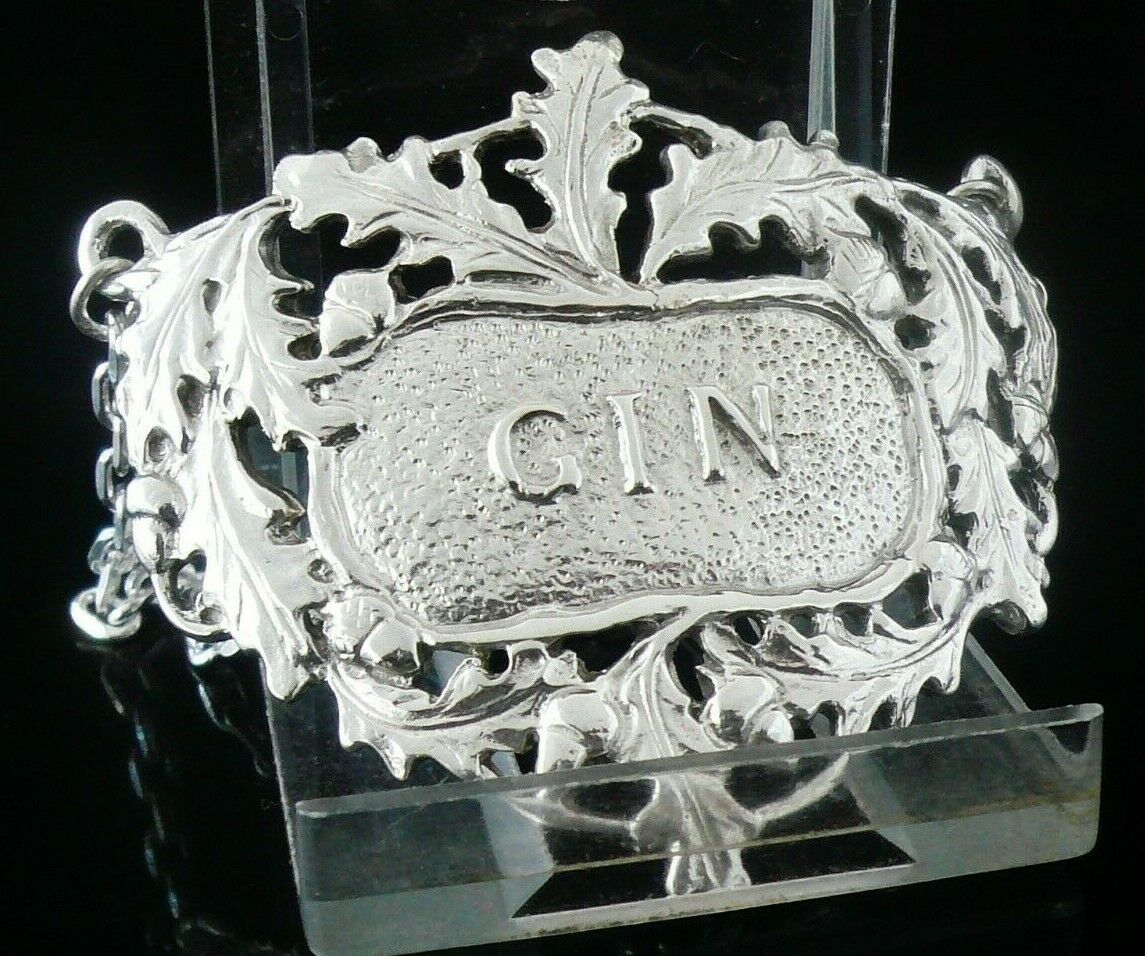 Silver GIN Decanter Label, New, Cast, Scottish, Sterling,(boxed), Dart