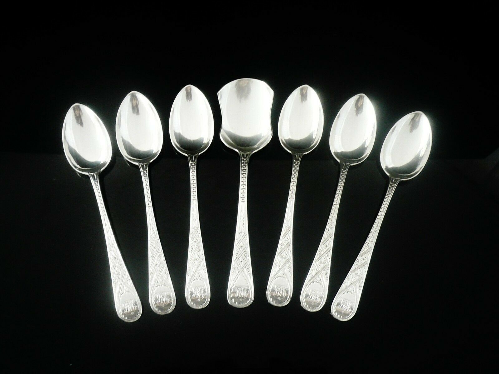 Antique Sterling Silver Teaspoons, Sugar Shovel, Scottish, Glasgow 1882