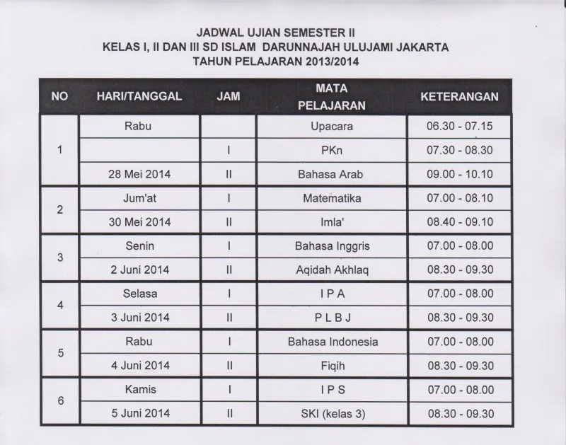 Jadwal Mata Pelajaran Gontor