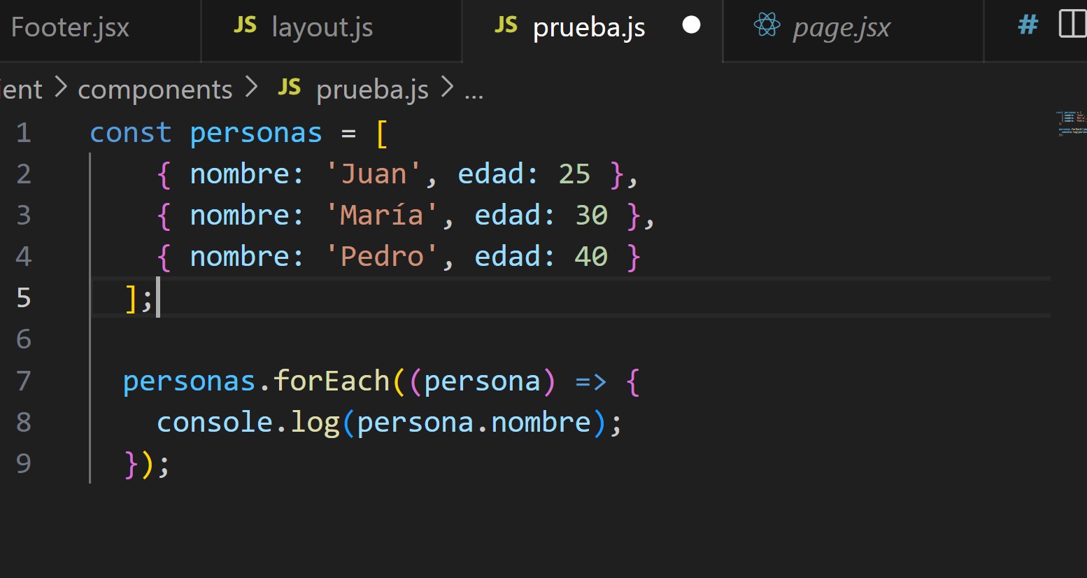 ejemplo de forEach en JavaScript Darwin