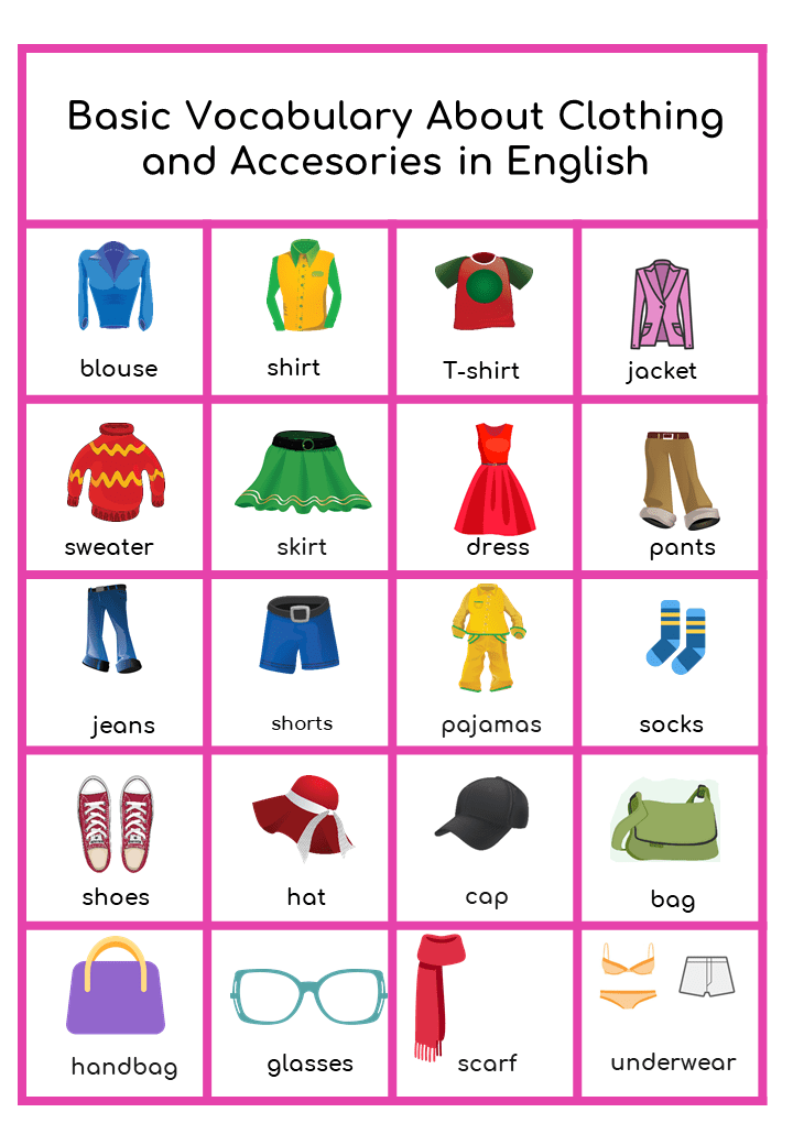 Clothing and Accessories in English for EFL/ESL students from Preschool