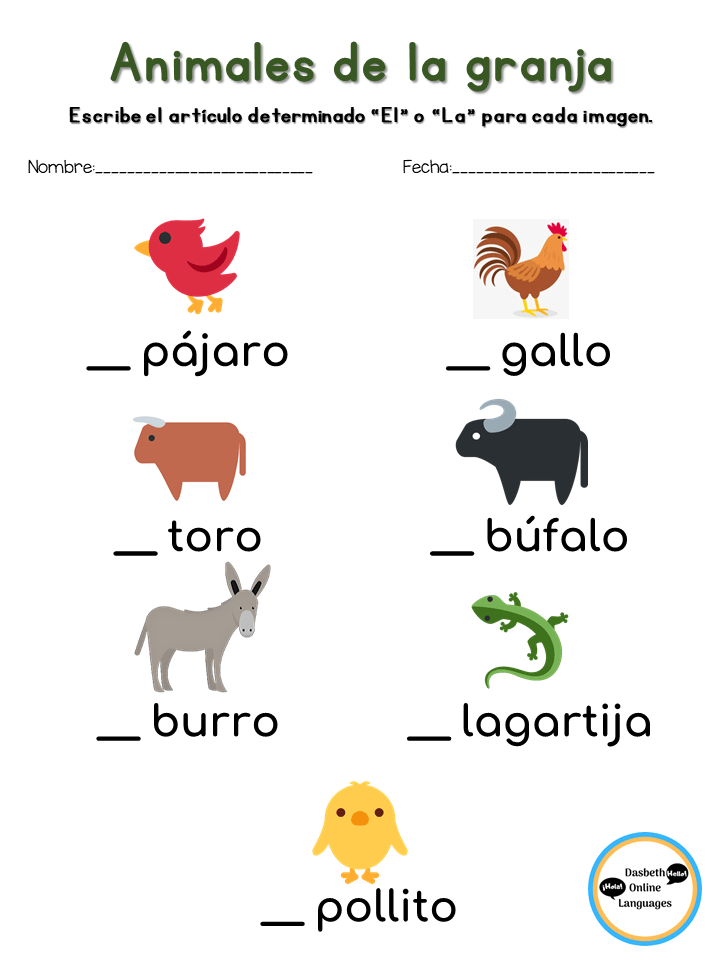 Farm Animals in Spanish Basic Vocabulary Learning Pack Dasbeth