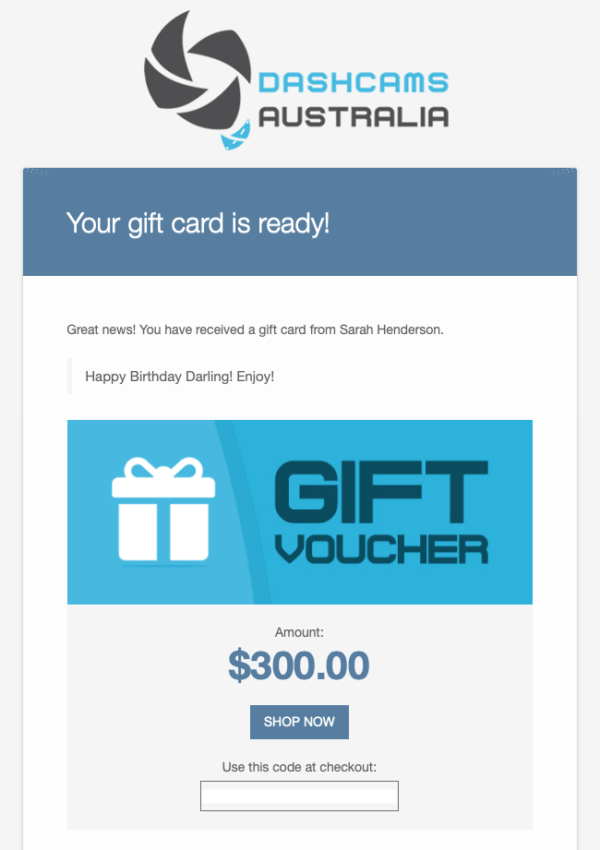 Gift Voucher DASH CAMS AUSTRALIA