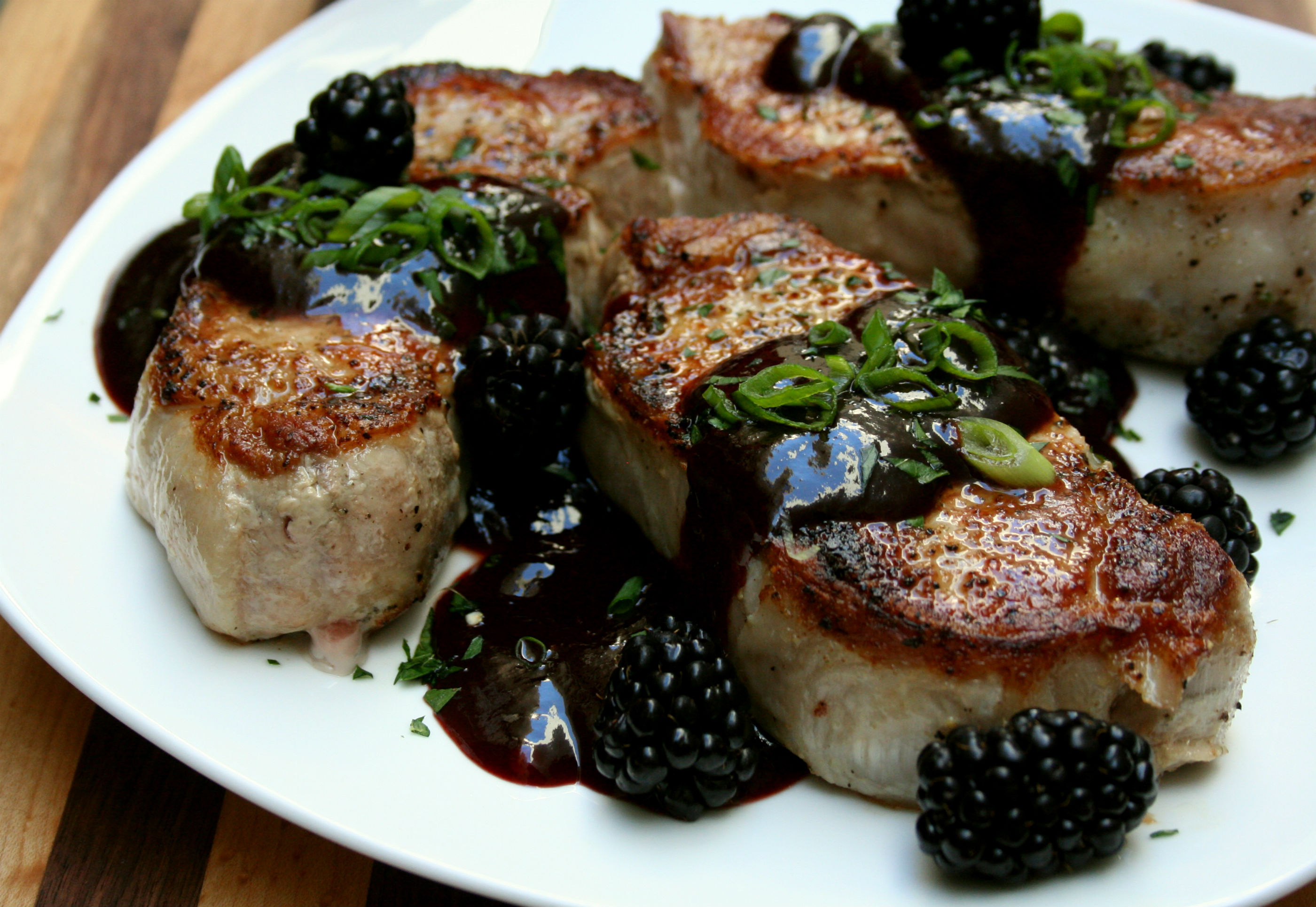 Pork Chops Smothered in Chipotle Blackberry BBQ Sauce