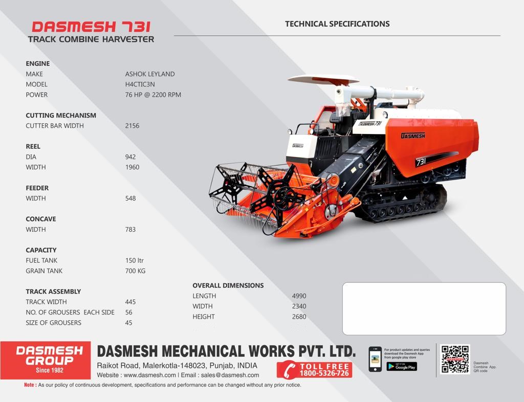 Dasmesh 731Track Combine Harvester