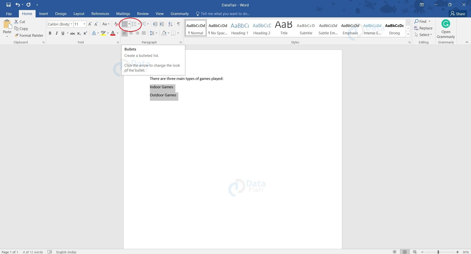 Lists in MS Word DataFlair