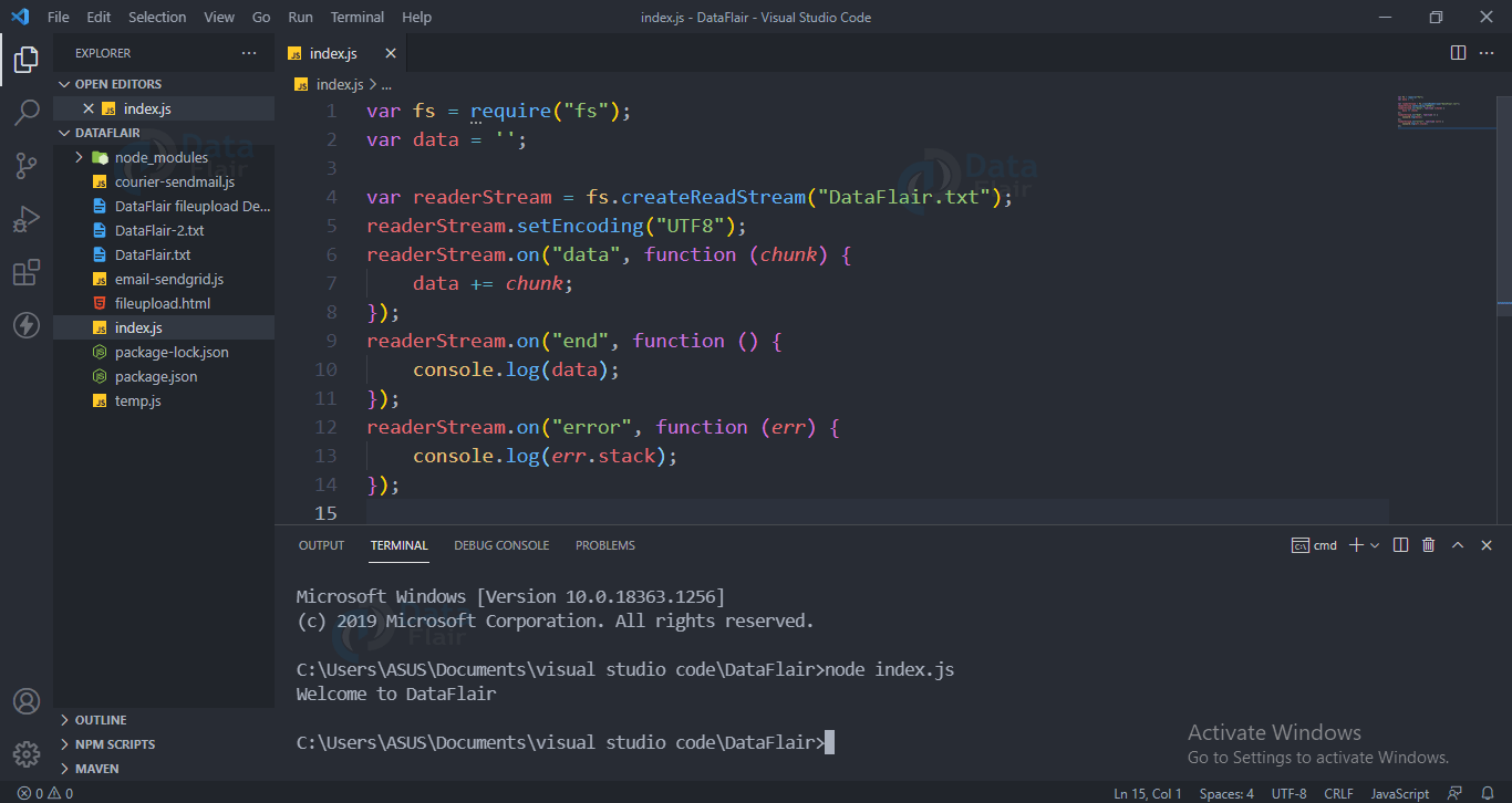 Streams in Nodejs DataFlair