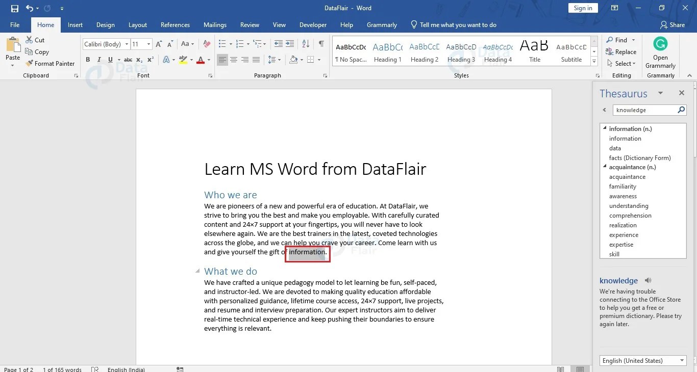 How to use Thesaurus in a Word Document? DataFlair