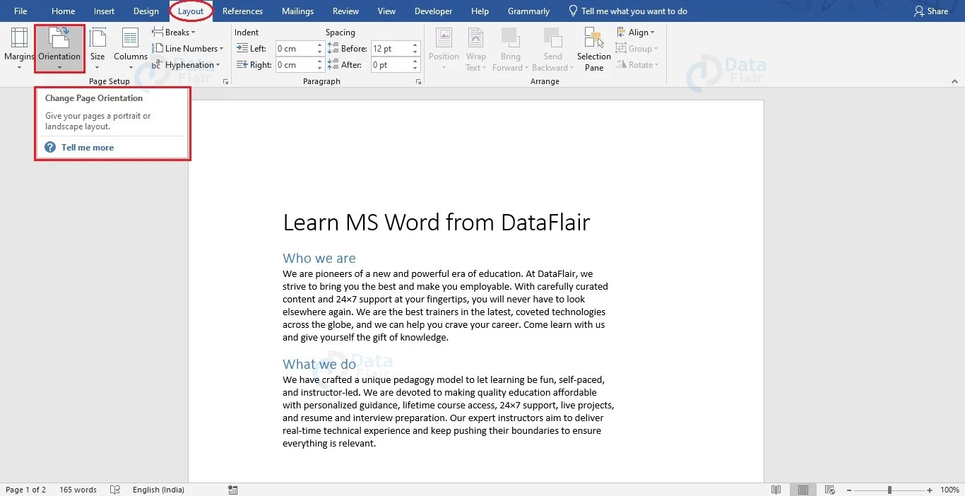 How to Change Page Orientation in a Word document? DataFlair