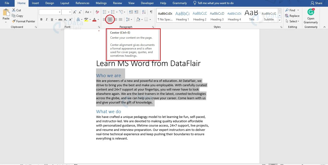 How to Center Text in Word? DataFlair