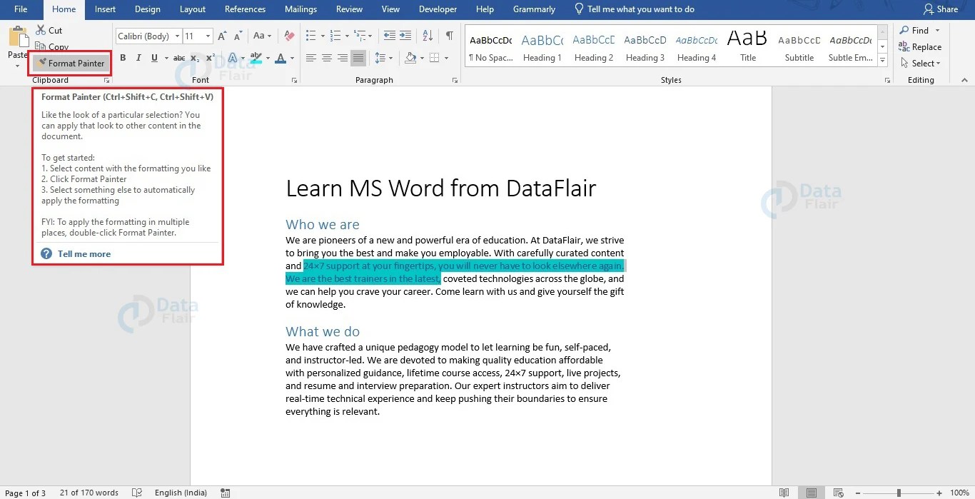 Formatting Text in MS Word DataFlair