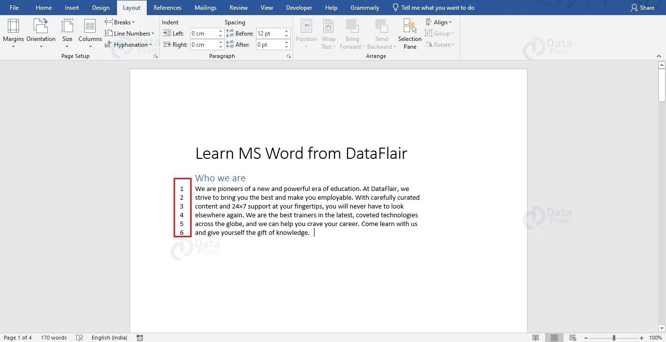 How to add or remove Line numbers in Word document DataFlair