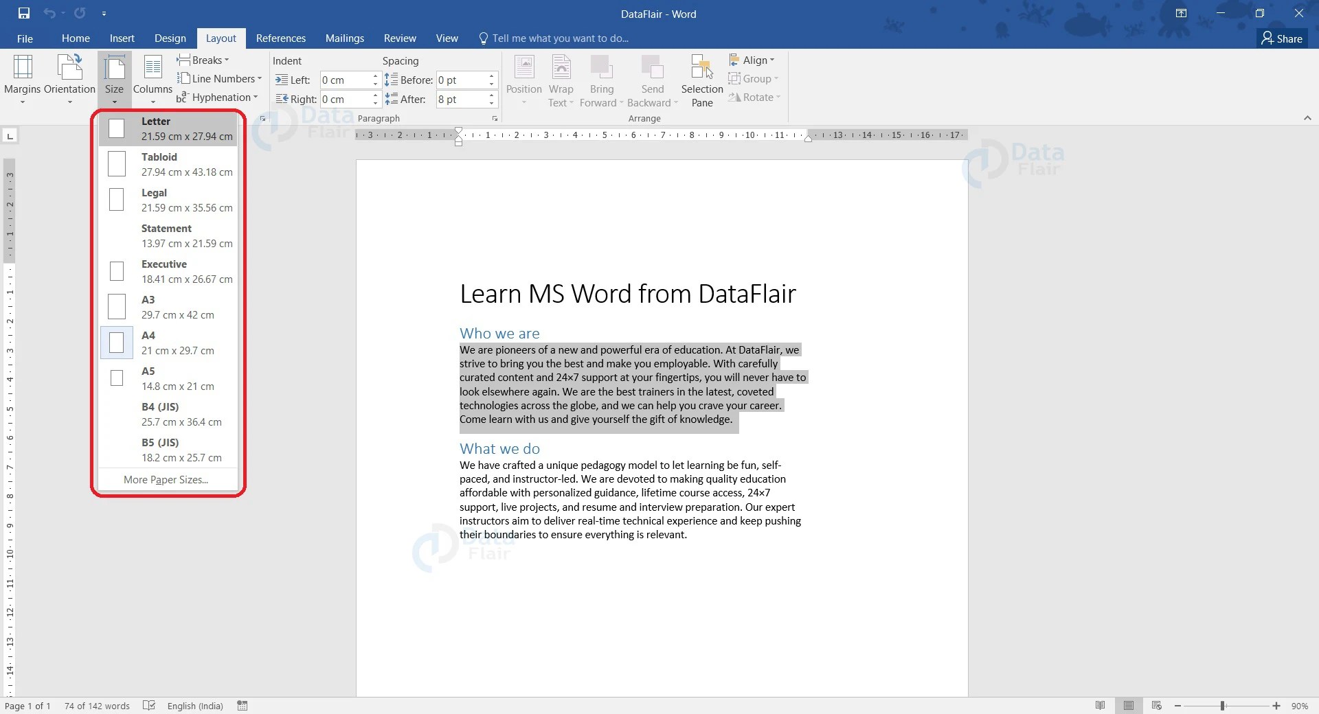 How to Change Paper Size in the Word document? DataFlair