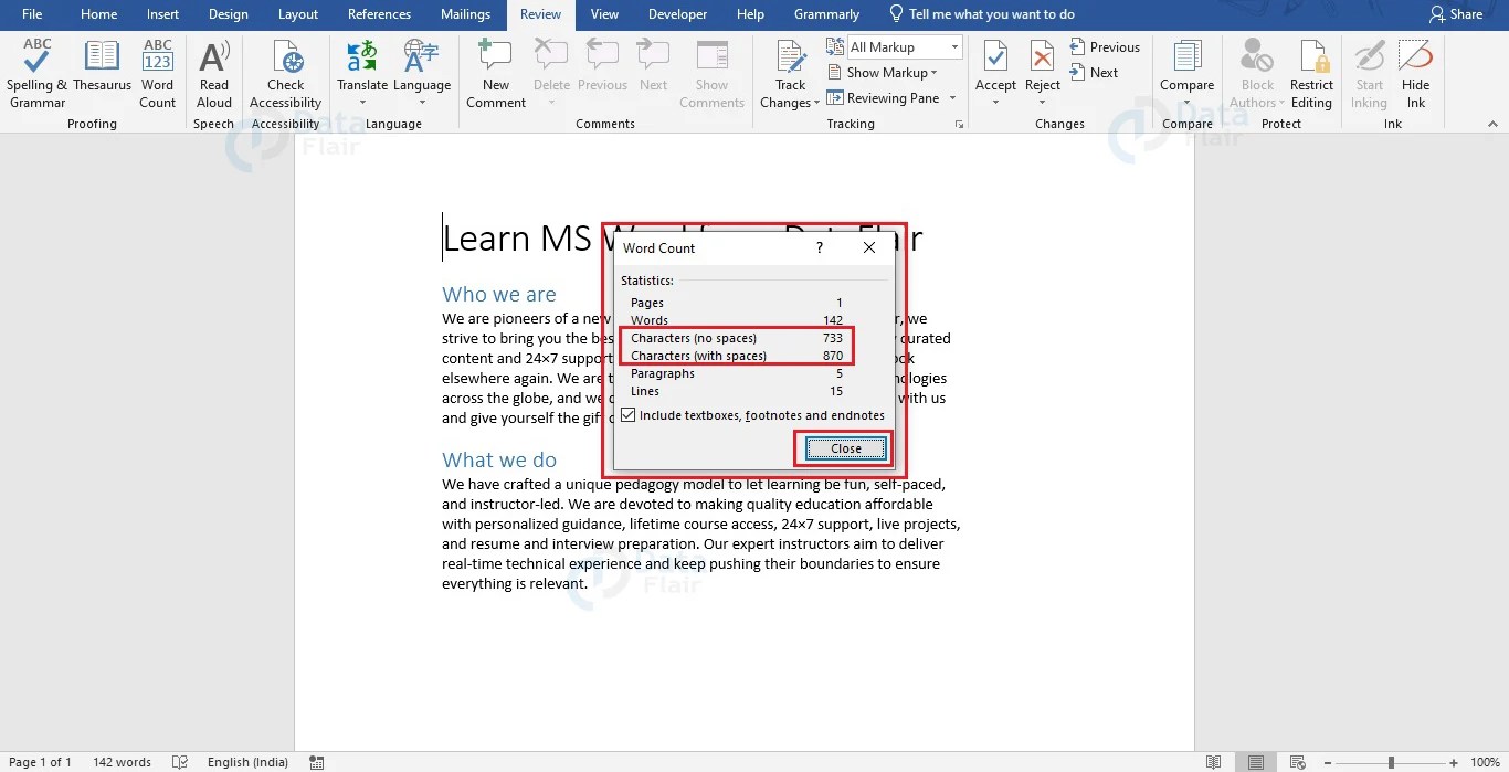 How to Count Number of Characters in a Word document? DataFlair