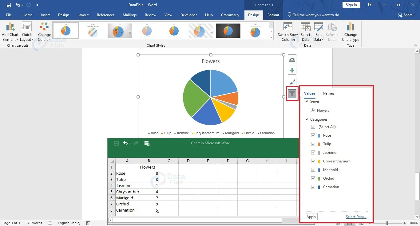 How to create Pie chart in Word? - DataFlair