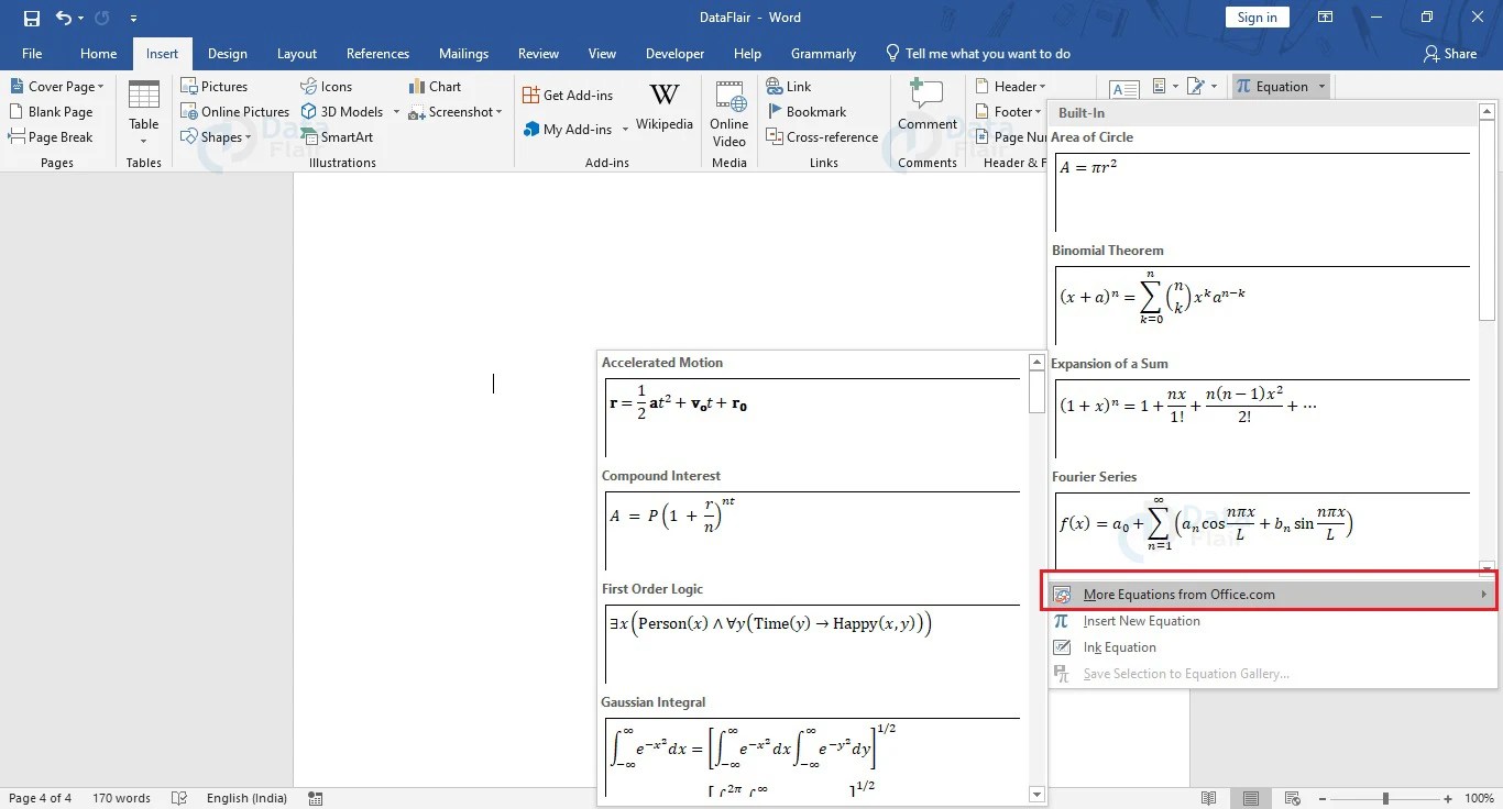 How to Insert Equations in Word document? DataFlair