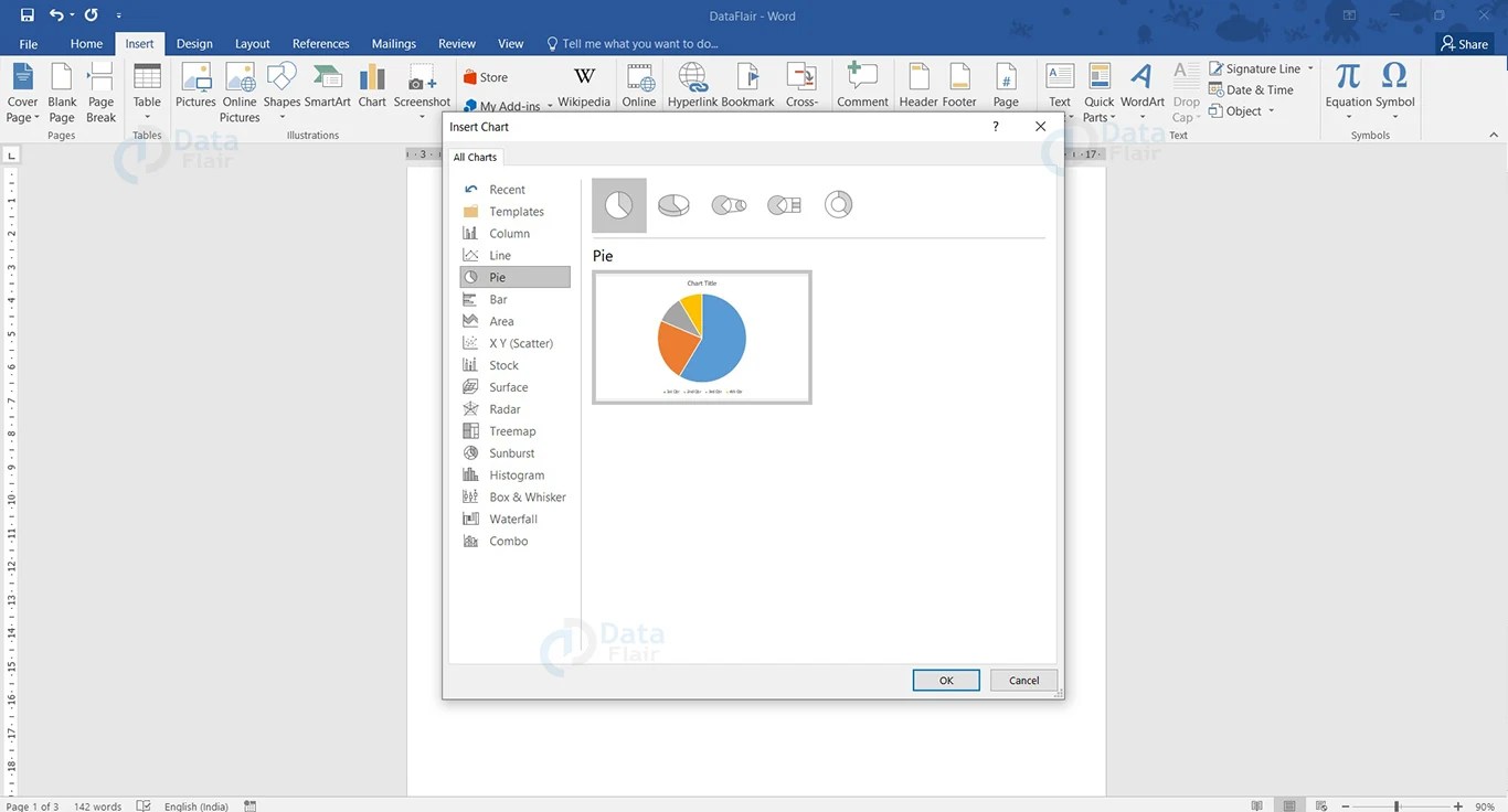 How to create Pie chart in Word? - DataFlair