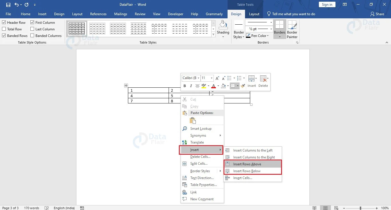 How to add rows and columns in a table in Word? DataFlair