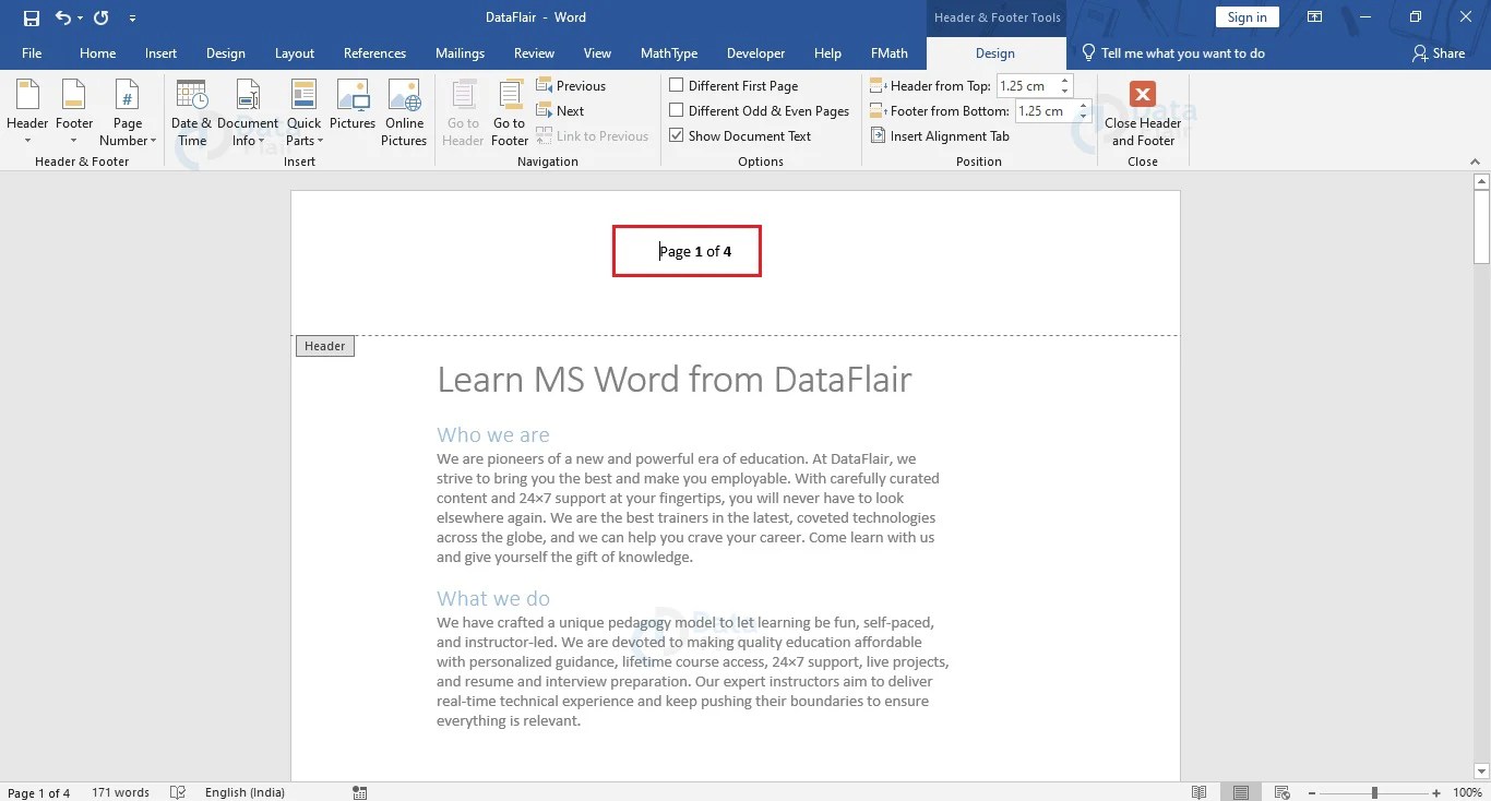 How to add Page Numbers in Word? DataFlair
