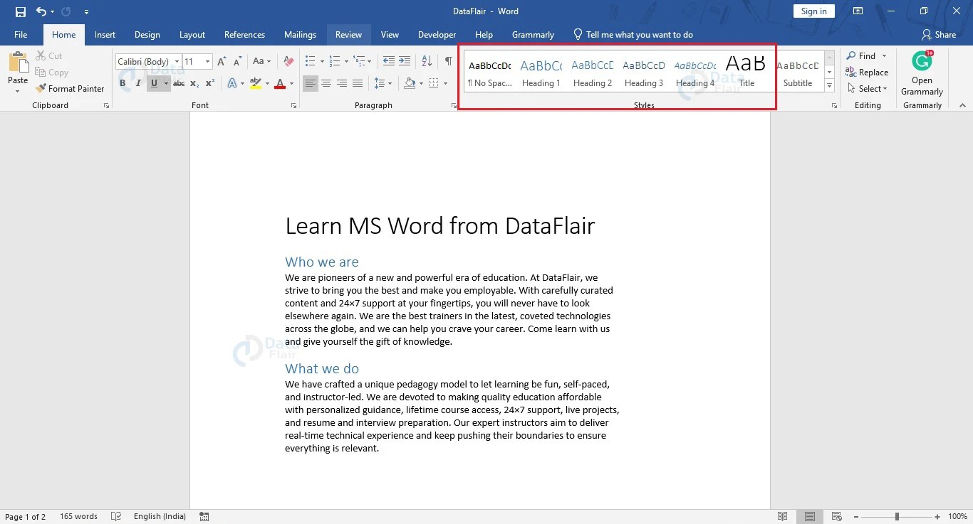 How to create Table of Contents in MS Word? DataFlair