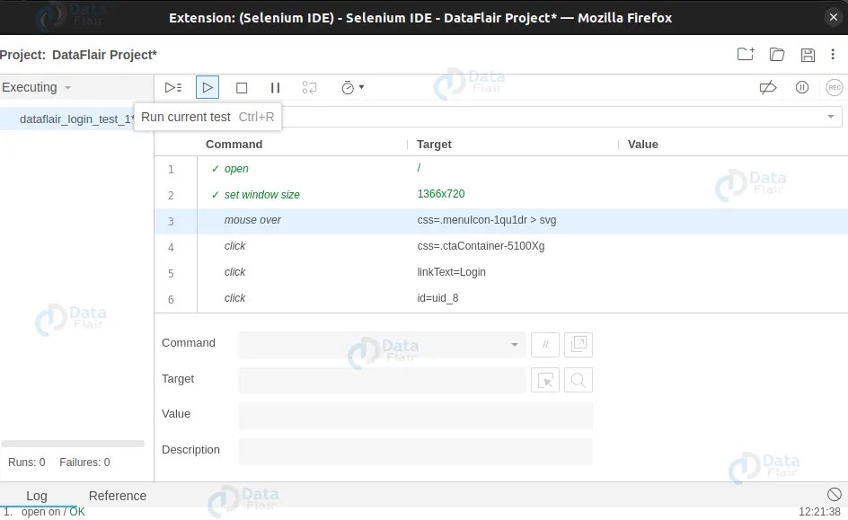 Selenium IDE Login Test DataFlair