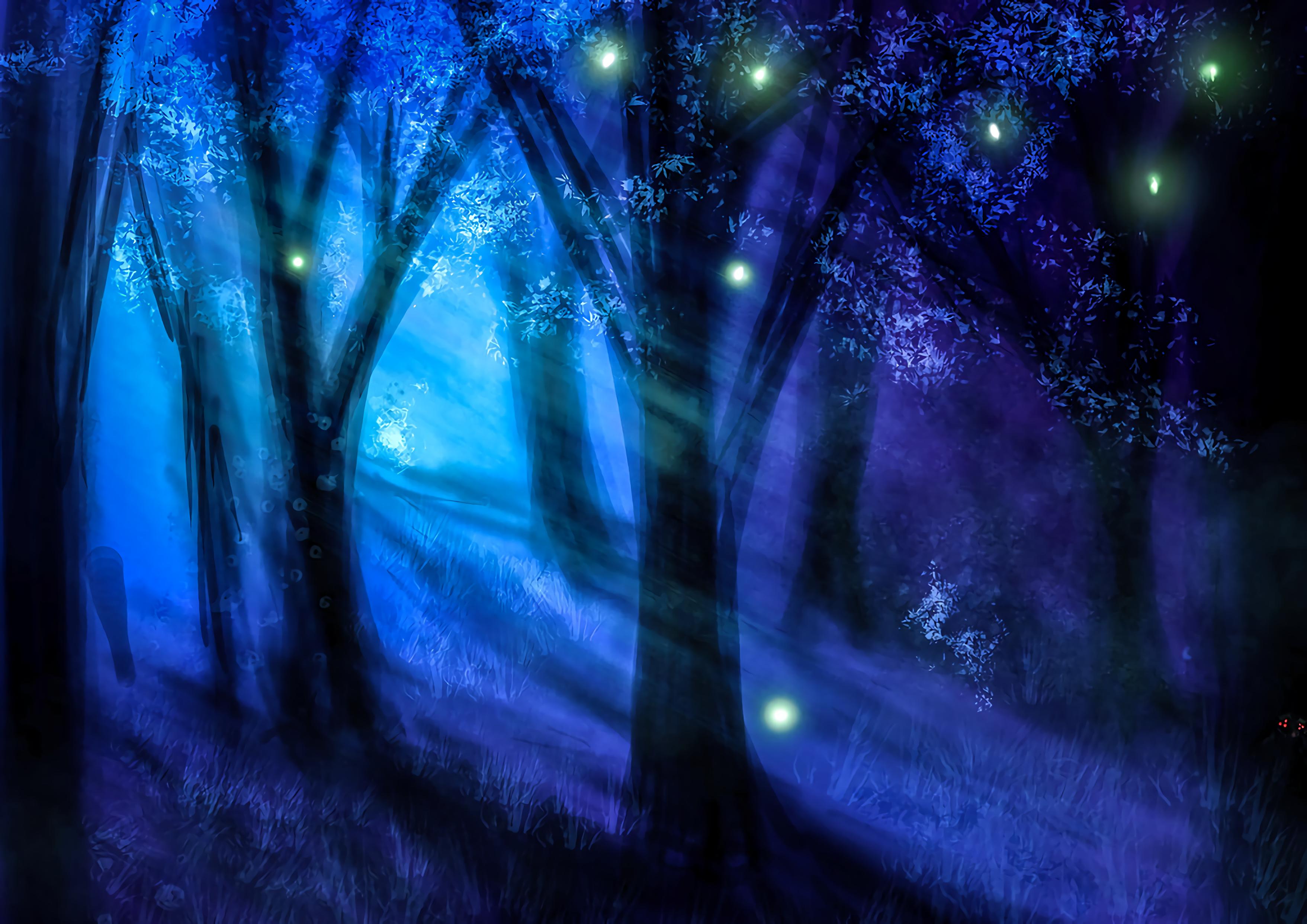 wallpaper forest, night, art, trees, light HD Widescreen High